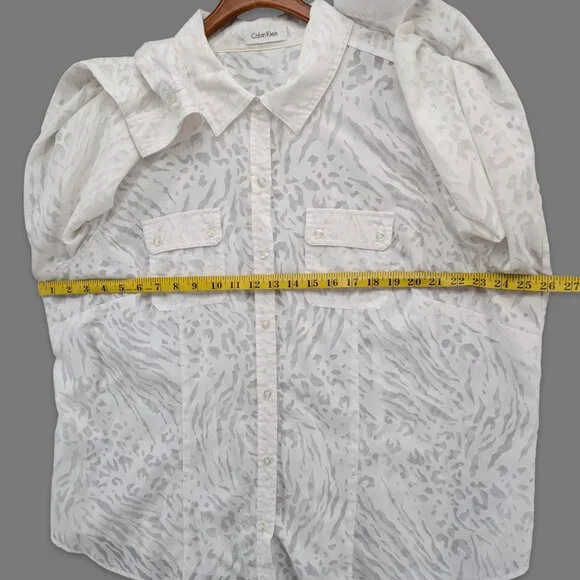 Calvin Klein Button Down Shirt Womens White Textured Sheer Pockets Size 2X - Picture 5 of 7